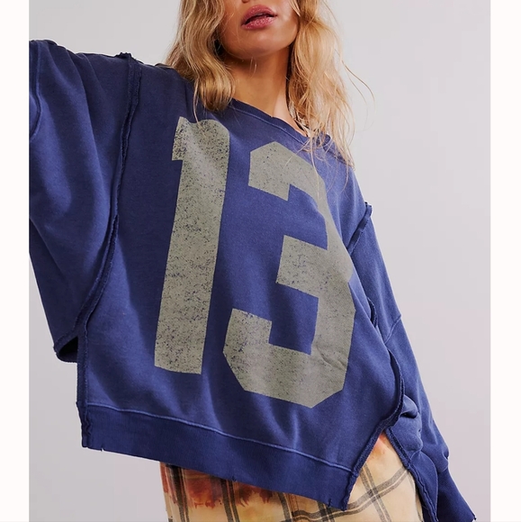 We The Free Tops - We The Free by Free People Oversized Camden Sweatshirt Navy Combo 13